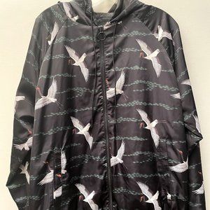 Forever 21 Men Crane Print Zip Up Hoodie